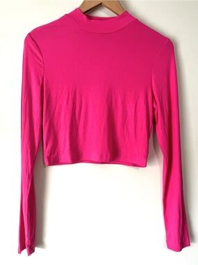 SHEIN Hot Pink Long Sleeve Mock Neck Crop Top
